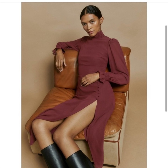 REFORMATION burgundy Stevi Slit-leg Crepe Midi Dress in Claret Size US 8 NWOT - Picture 4 of 4
